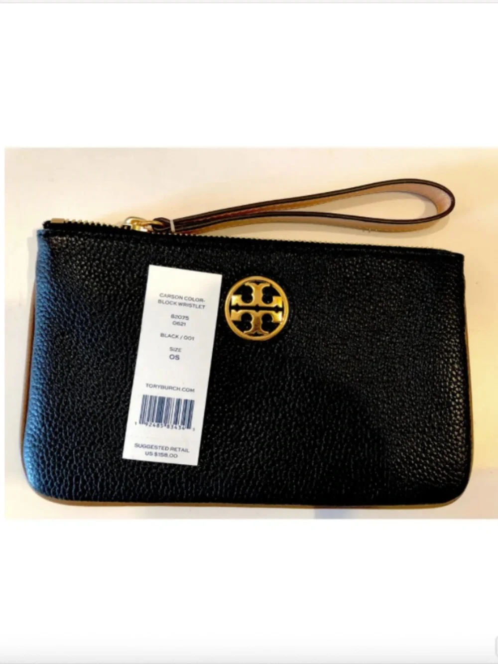 Tory Burch Carson Black with brown details   Wristlet